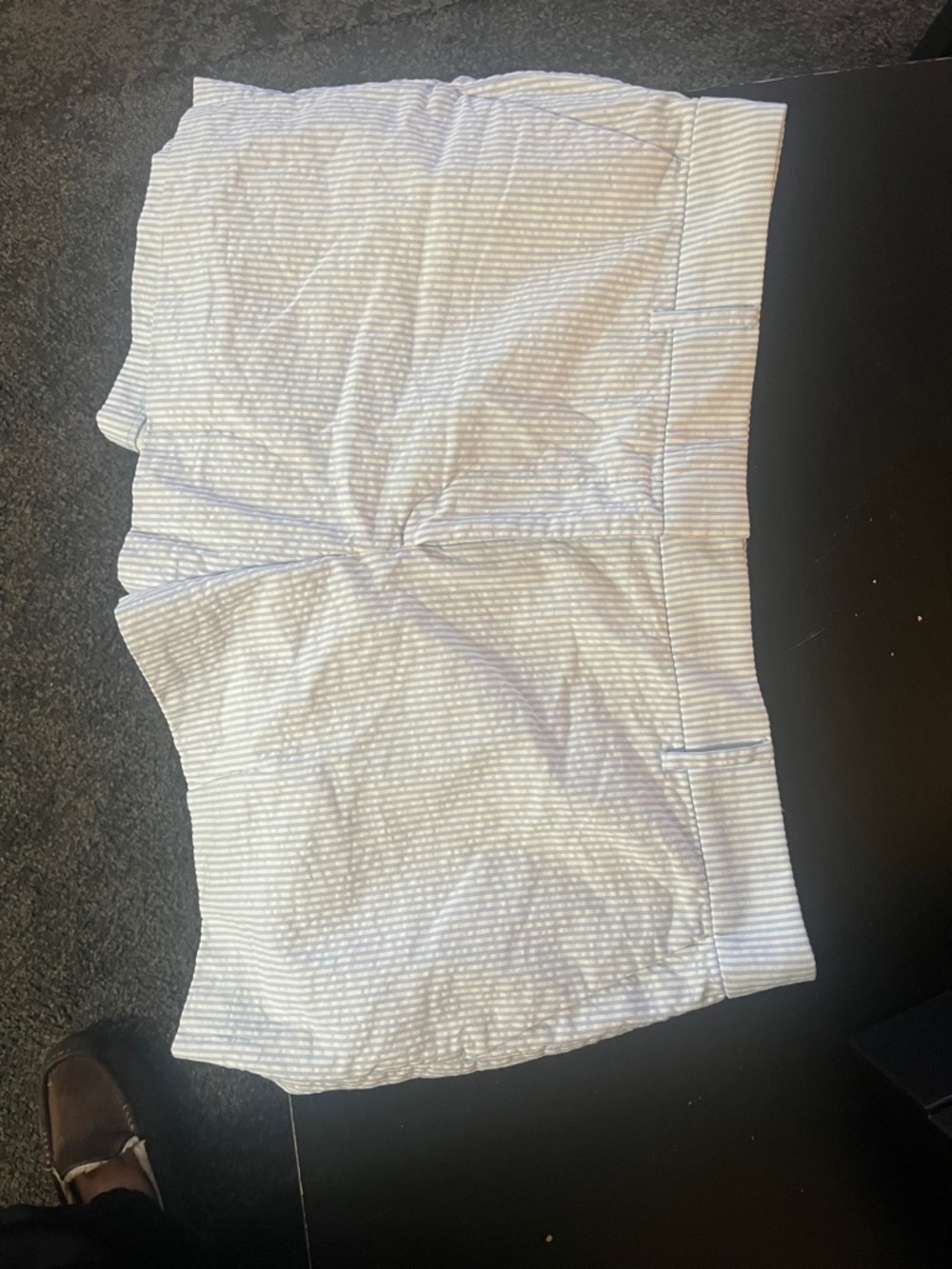 LOFT Blue and White Striped Seersucker Flat Front Shorts